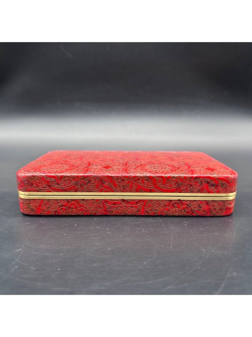 Vintage Jewelry Organizer Holder Clamshell Box 1970s Travel Red Gold Hard Case - Picture 5 of 14